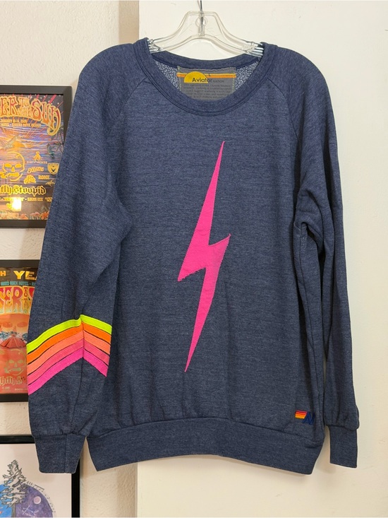 Aviator Nation Tops - Aviator Nation Navy Lightning Bolt Pullover with Pink & Neon Stripes